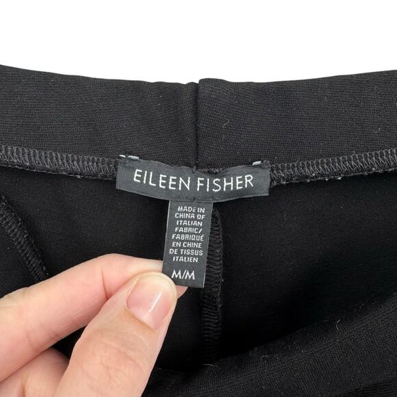 Eileen Fisher Black Ponte Pull On Elastic Waist Mid Rise Slim Leg Ankle Pants - Picture 6 of 7